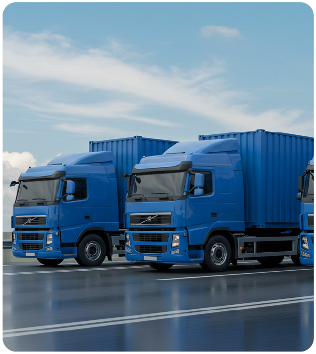 Fleet of blue trucks